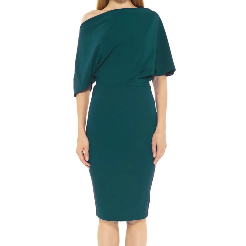 Alexia Admor Dress- emerald, asymmetrical neckline, size XS/ 0-2